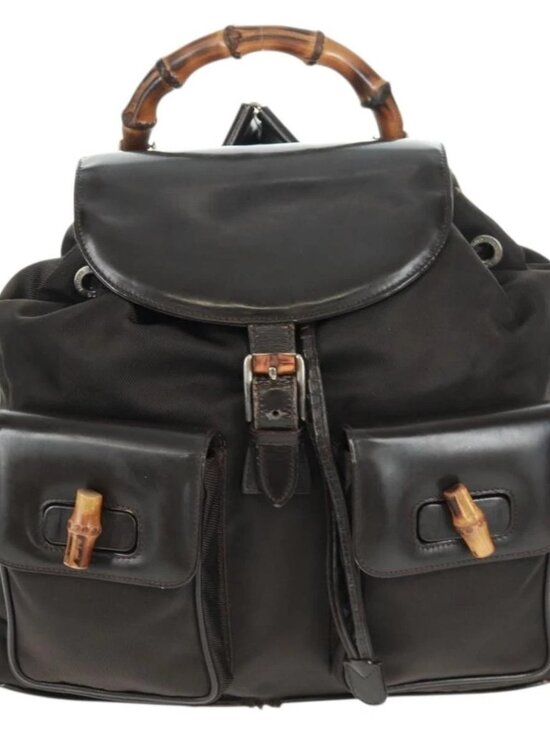 GUCCI Bamboo Backpack Nylon Brown Silver 003 1119 0016 Auth 161351